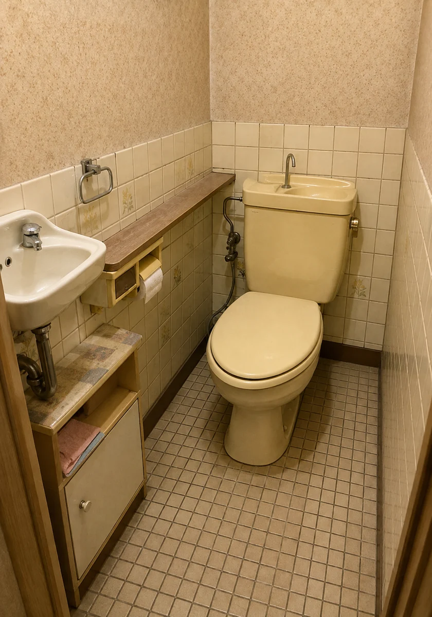 古いタイルと設備のトイレのビフォーイメージ